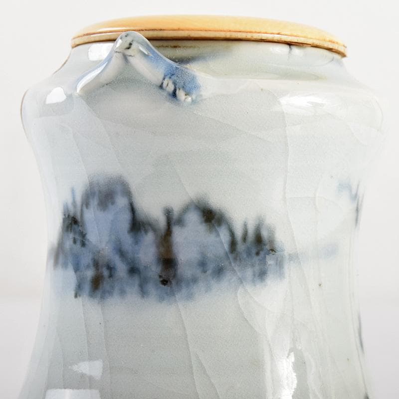 茶道具　唐津焼　絵唐津　山水人物文　甘手　茶入　時代箱付　M　R4981