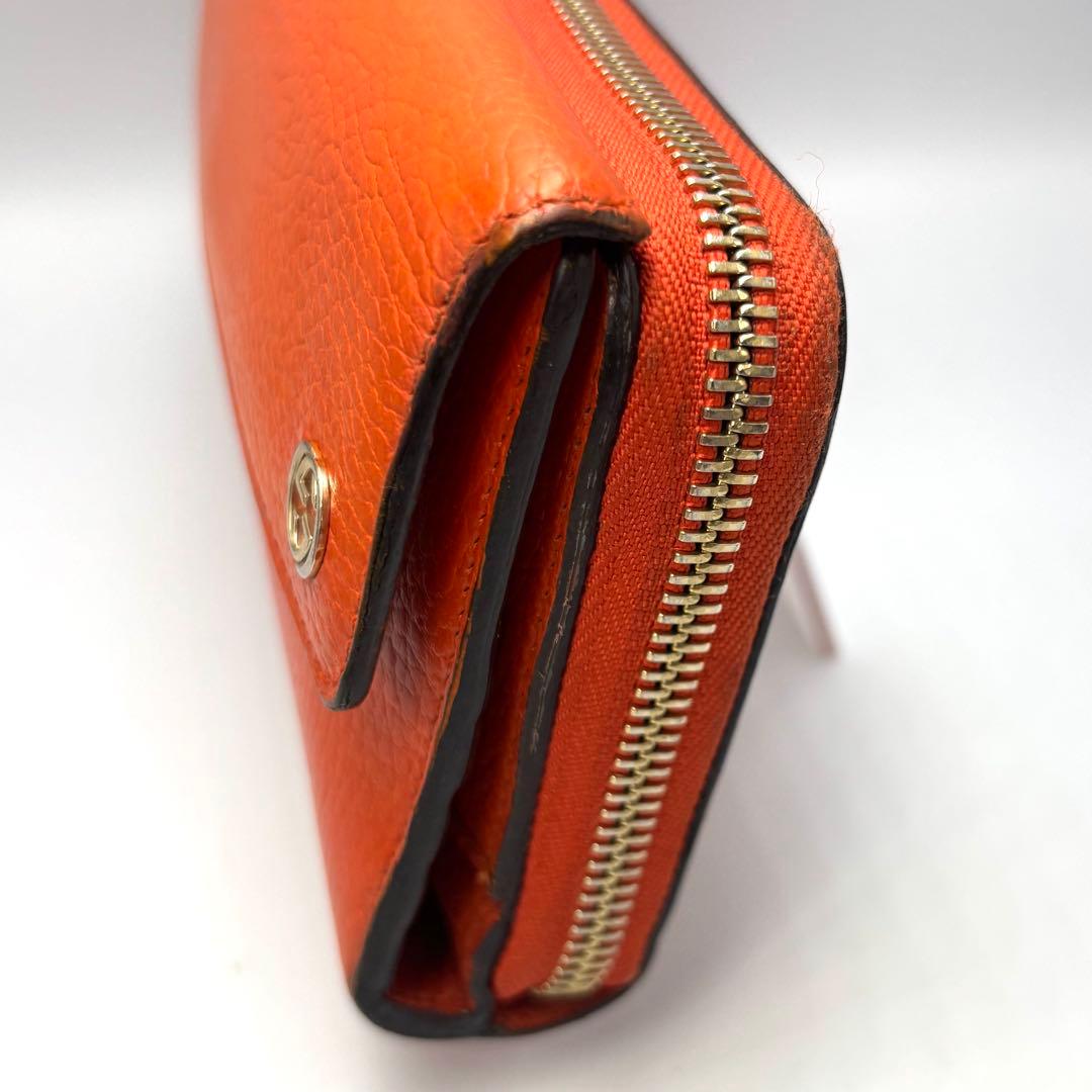 GUCCI グッチ 長財布 オレンジ レザー GGロゴ フラップ 箱付き