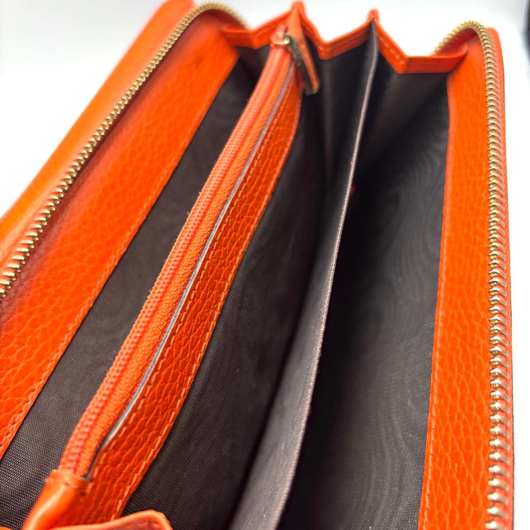 GUCCI グッチ 長財布 オレンジ レザー GGロゴ フラップ 箱付き