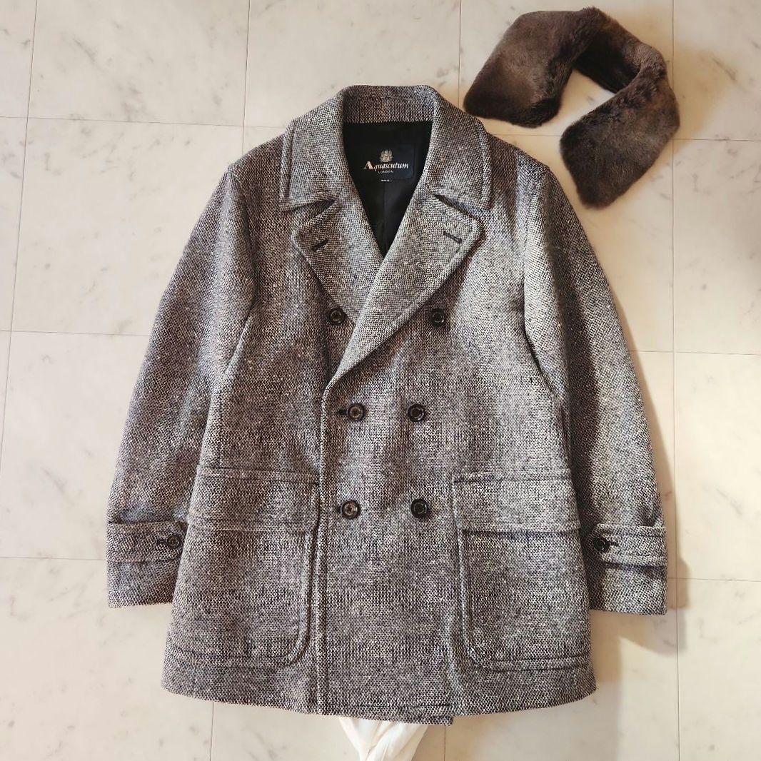 美品 定価約16万 アクアスキュータム カシミヤ混 コート ラビットファー