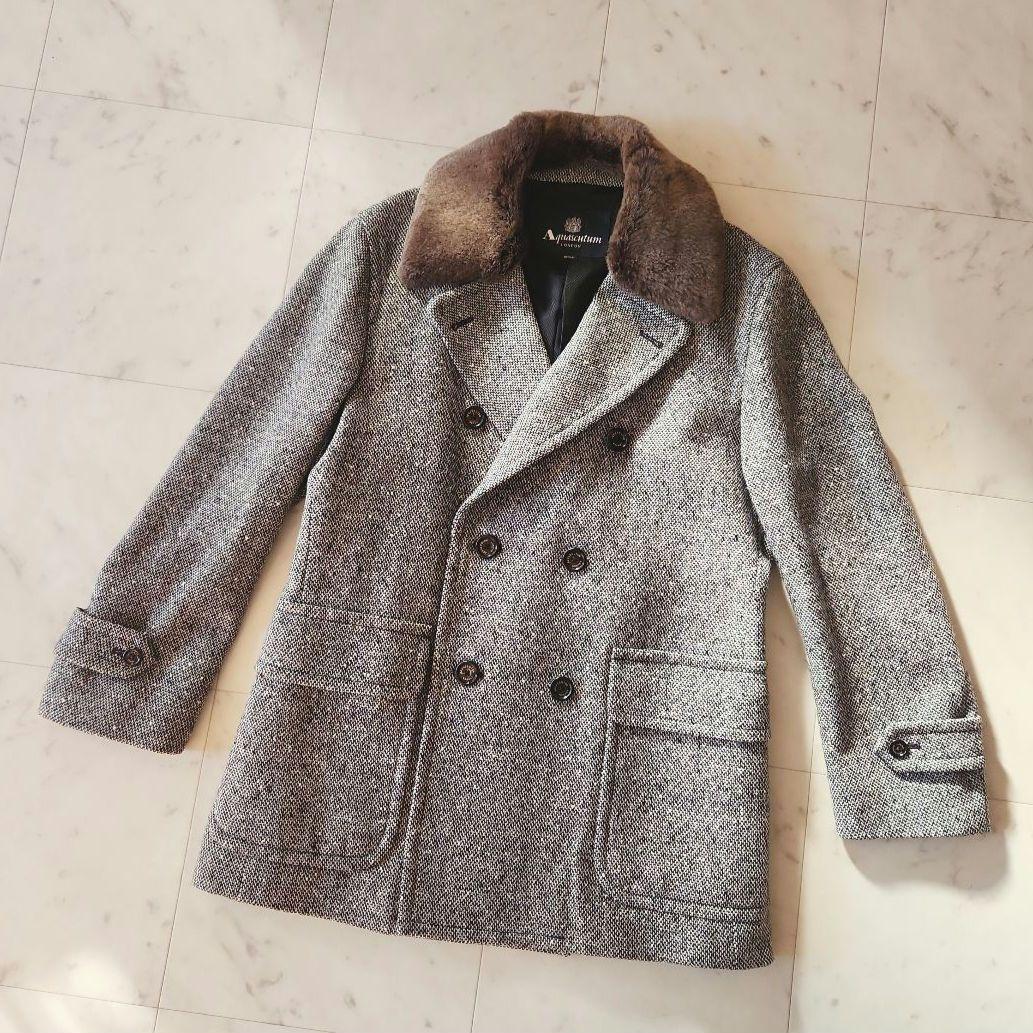 美品 定価約16万 アクアスキュータム カシミヤ混 コート ラビットファー