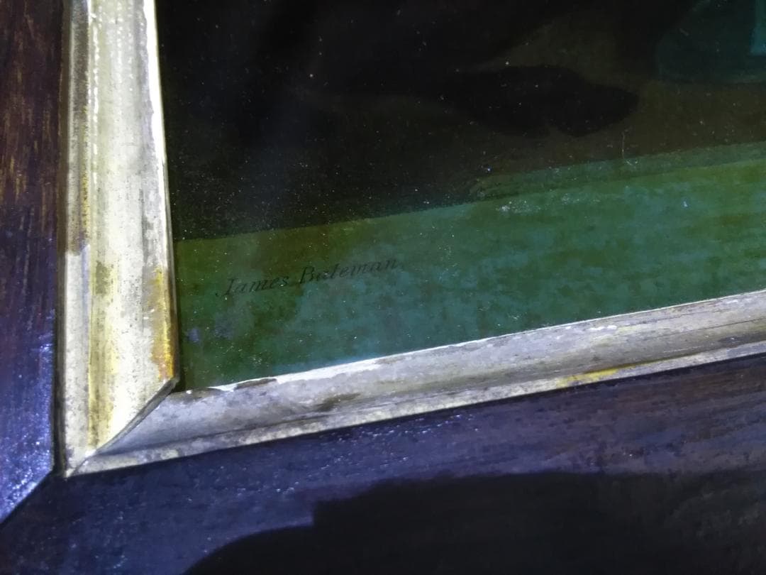 キリスト　ジェームズ・ベイトマン 作品　直筆肉筆　十字架刑　古いガラス絵　額装品