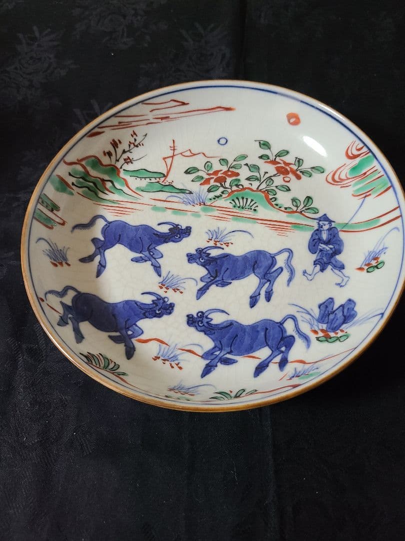 九谷焼須田菁華造南京赤絵写七寸皿