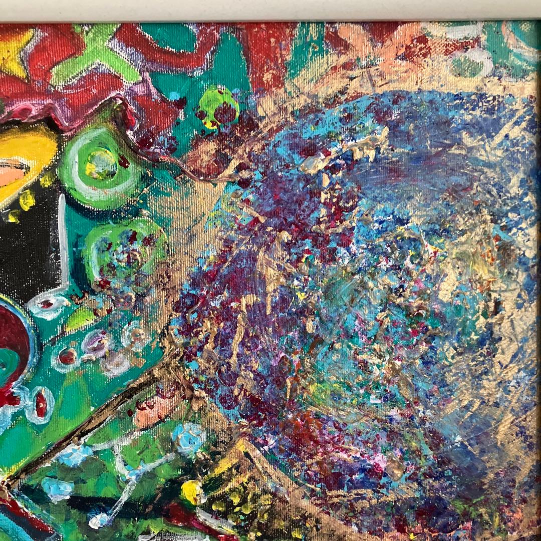 絵画　原画　キャンバスにアクリル絵具仮縁付き