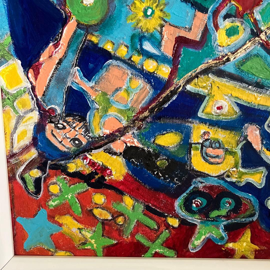 絵画　原画　キャンバスにアクリル絵具仮縁付き