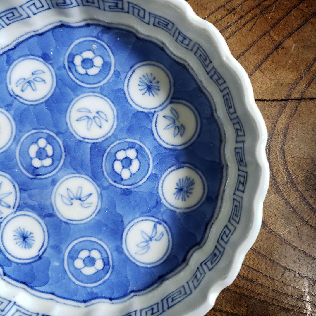 小皿　染付　花弁縁　丸窓　松竹梅　縁文　雷文　訳あり　明治　大正　古伊万里　イ号