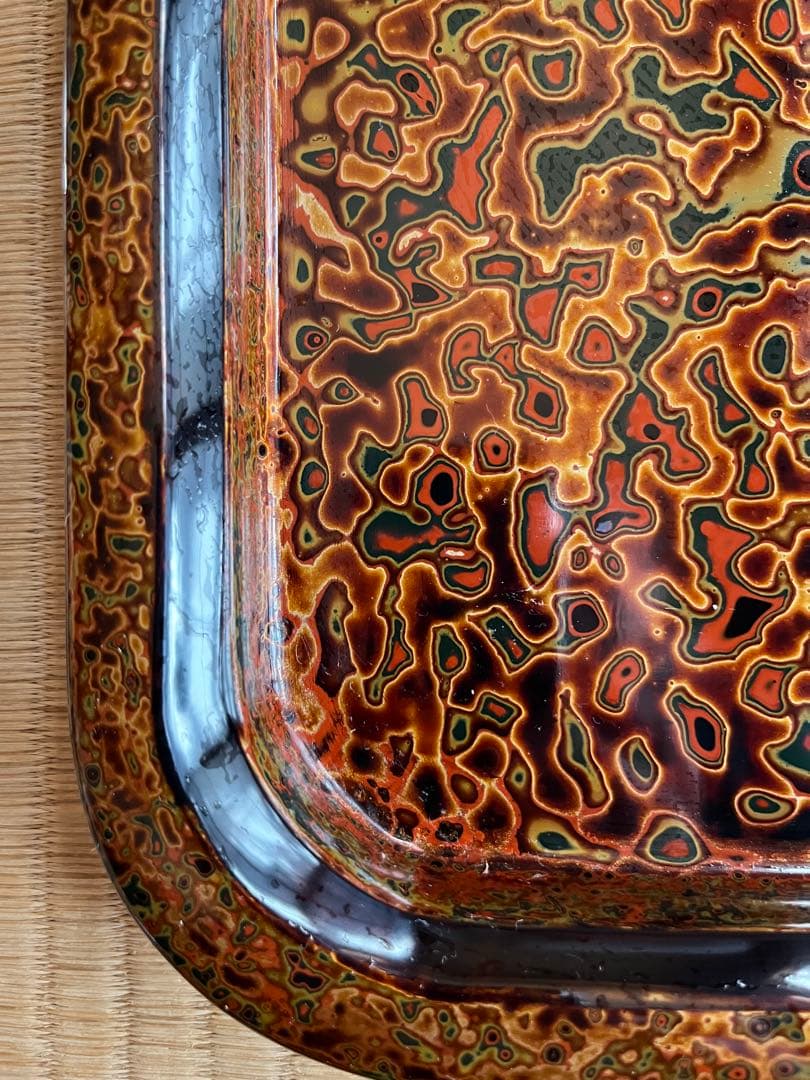 漆器の四角い大型盆76x76cm(総推朱)