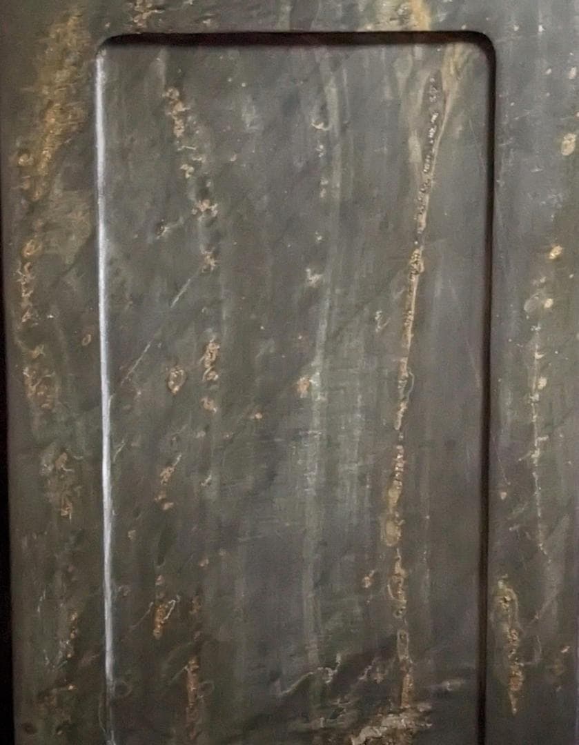 【歙州門字硯】◆金暈金星・金花紋・水波刷絲紋の青琅玕美石◆九吋◆唐木箱◆水舷坑