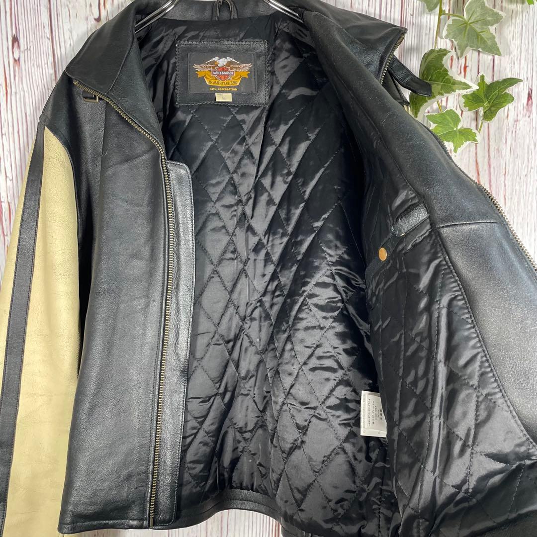 【希少】ハーレーダビッドソンレザージャケットシングルライダースヴィンテージ　刺繍
