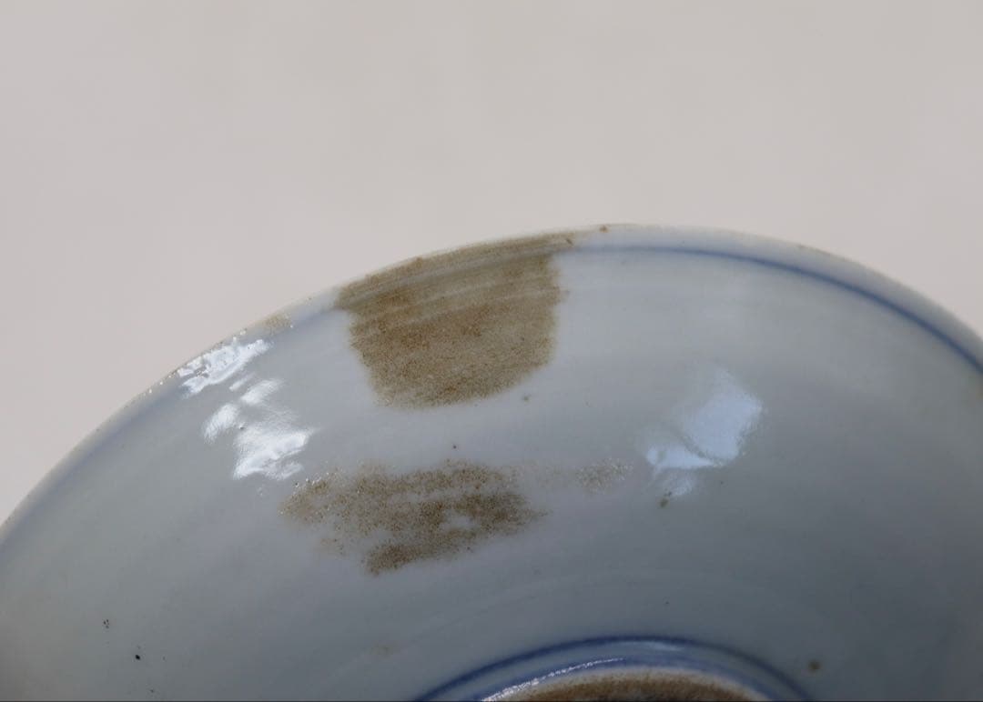 中国　染付　仙人鹿紋皿　大明成化年製銘　送料込み250105