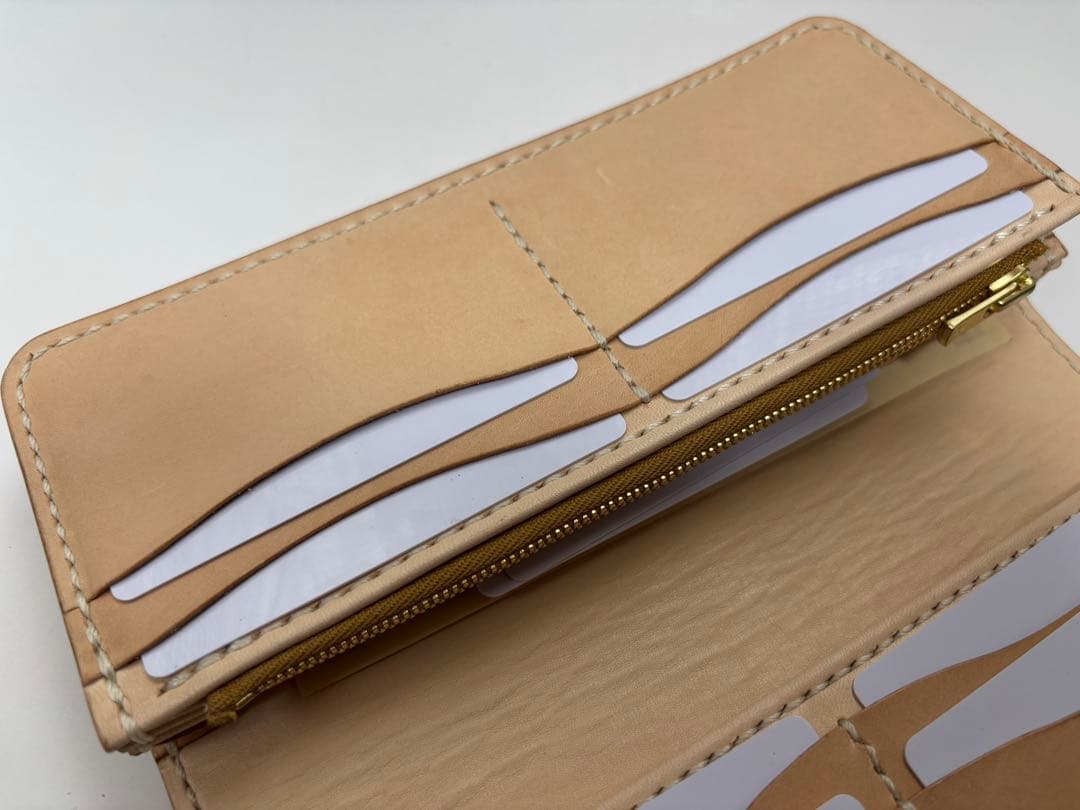財布　ロングウォレット　ヌメ革　ナチュラル　ハンドメイド　レザークラフト