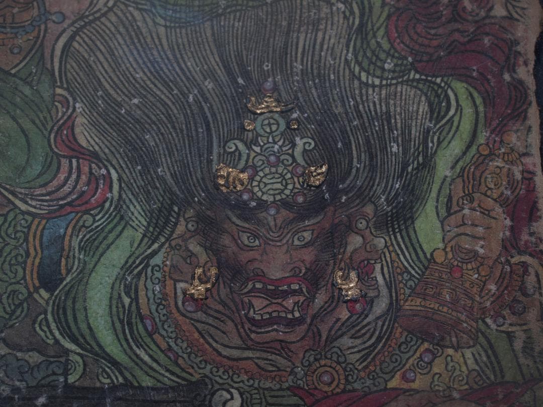 中国唐時代　敦煌莫高窟壁画 彩絵　人物像 発掘品 AK1908A6-1