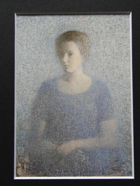 早川俊二、青い服の少女、希少な額装用画集より、新品高級額装付、状態良好