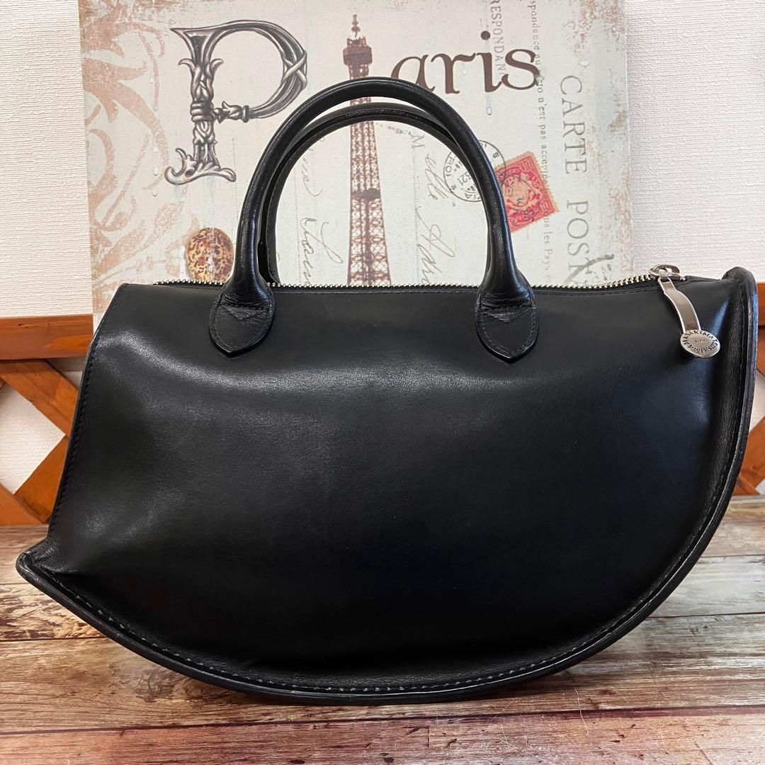 希少廃盤 マサキマツシマ ハンドバッグ カーフレザー 黒 舟形 日本製 ヌメ革