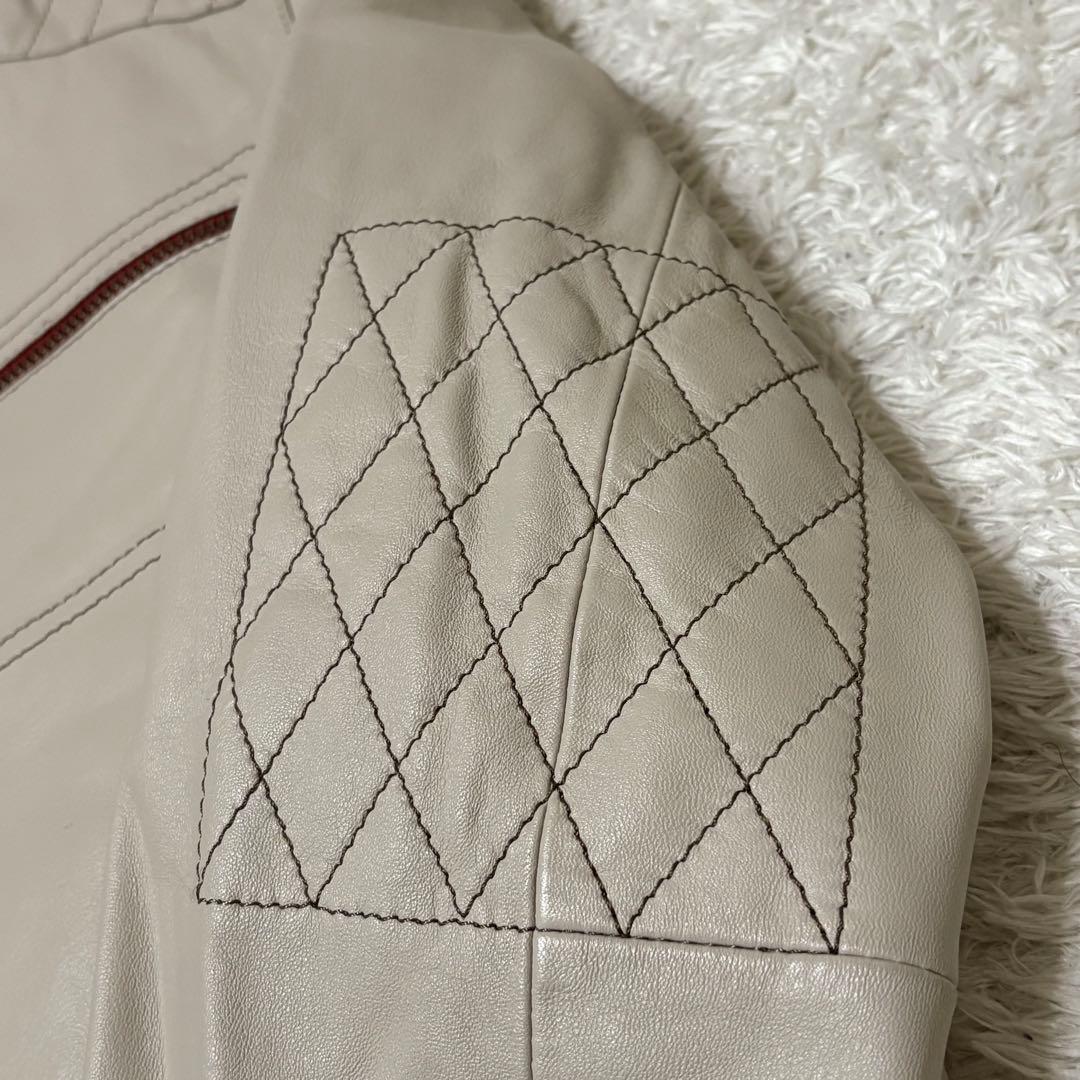 極美品　G-STAGE シングルライダースジャケット ライトグレー　羊革　M