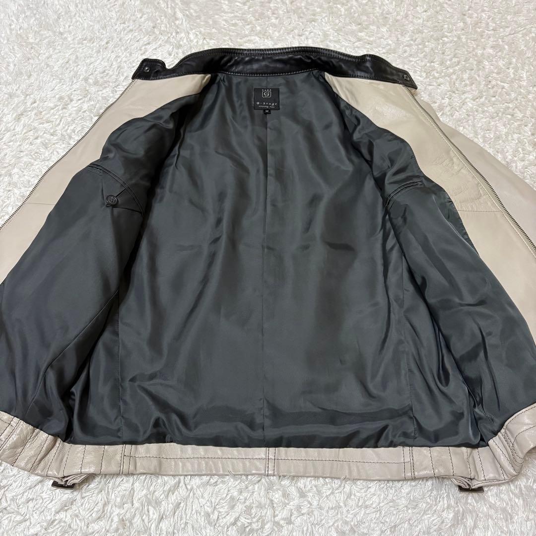 極美品　G-STAGE シングルライダースジャケット ライトグレー　羊革　M