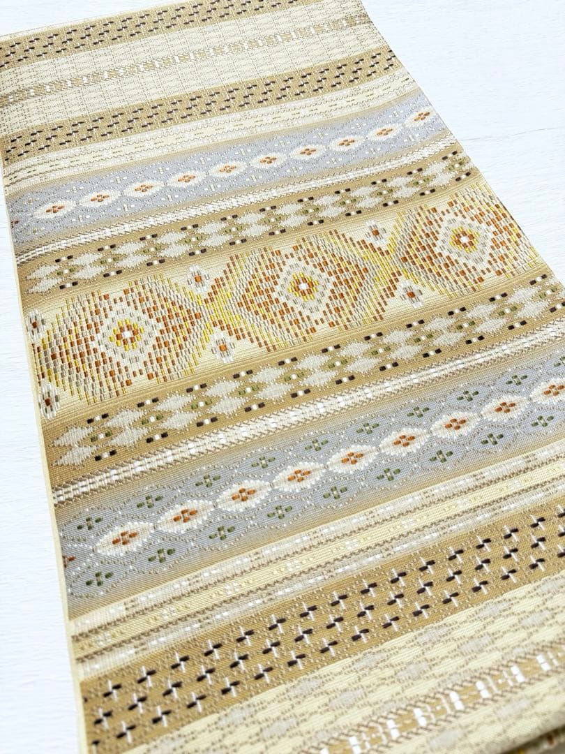 m-22 本場琉球 島花織 幻想雪輪文 袋帯 正絹 2通り 両面 未使用