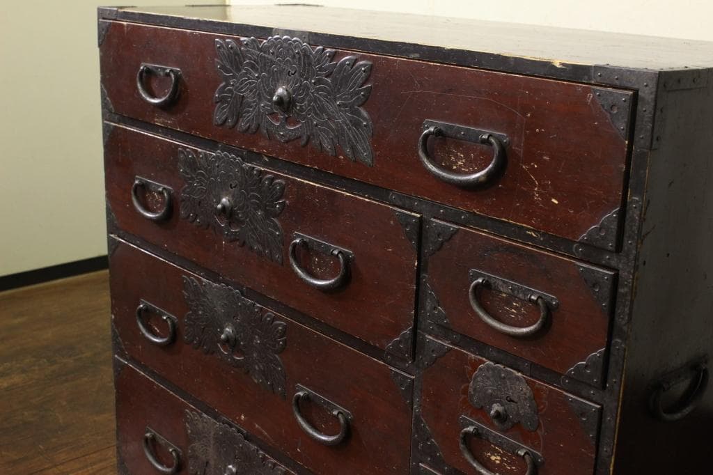明治時代！最上地方の衣装箪笥 丸金具 時代箪笥/古民家/チェスト/収納/無垢材