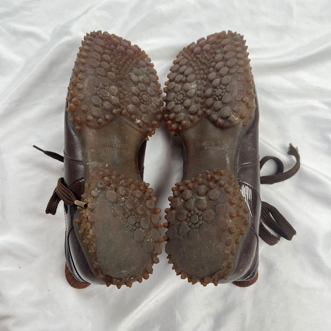 靴 miu miu bubble sole leather shoes brown