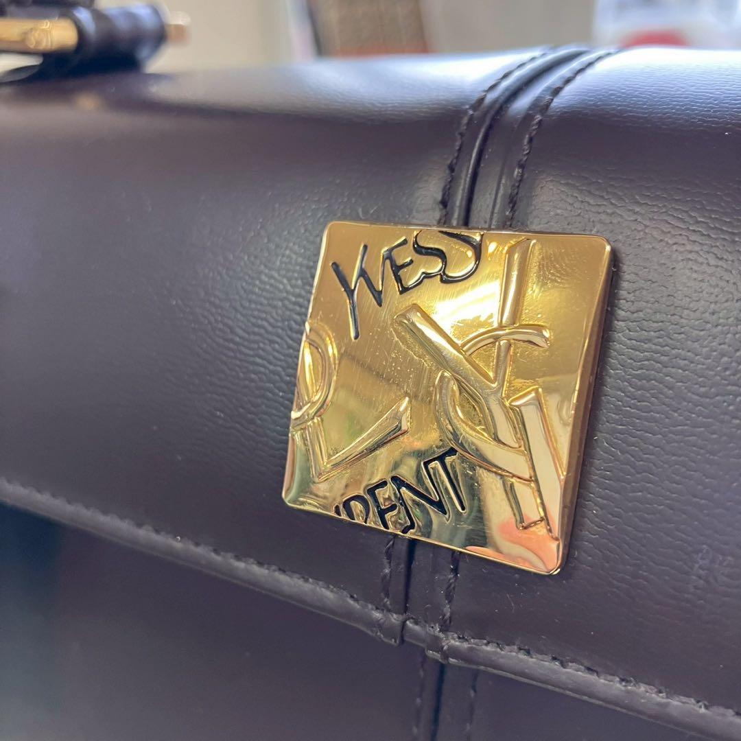 る*る様 未使用　イヴサンローラン　ロゴ金具　ダークブラウン　ハンドバッグ　長期