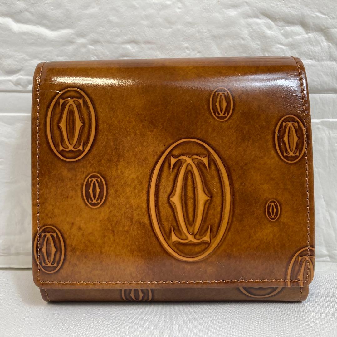 【未使用級】カルティエ　三つ折り財布 ハッピーバースデー ブラウン レザー