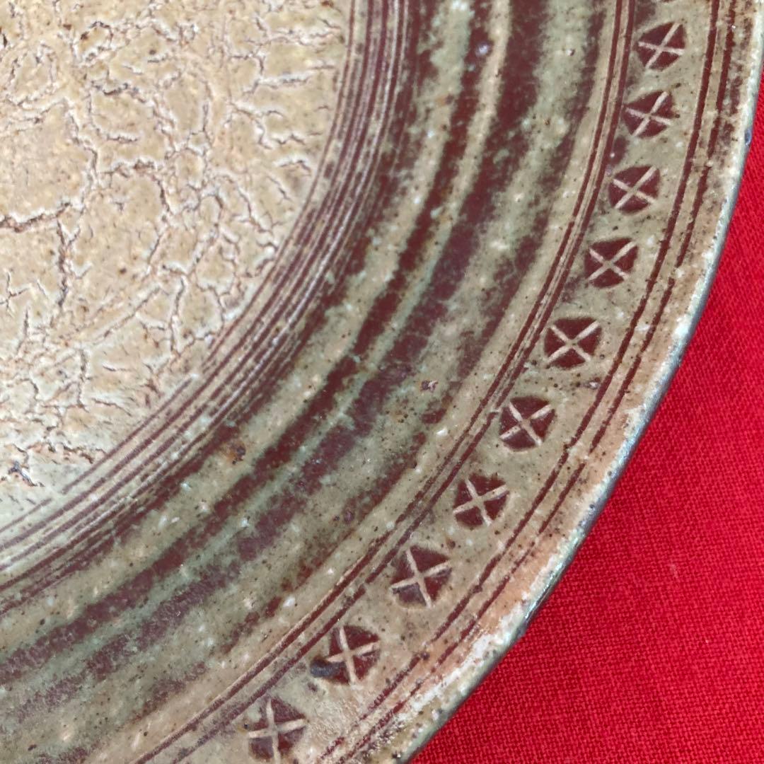 最終値下げ★永見鴻人作　迫力ある 大皿　印花文緑釉板造皿　陶芸　飾り皿　骨董品