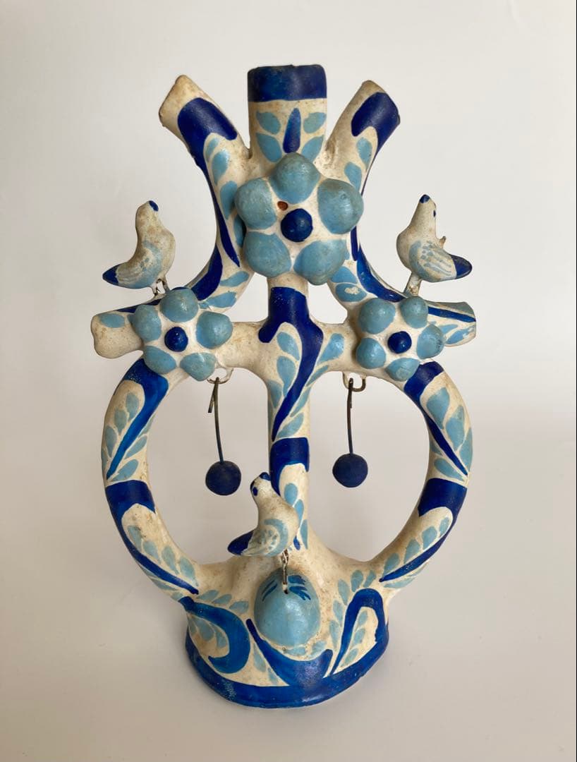 メキシコ民藝 生命の樹 ツリーオブライフ 燭台　ブルー