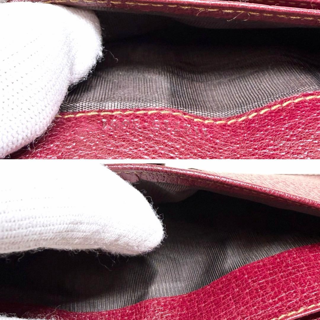 美品 GUCCI グッチ GGキャンバス レザー Wホック 長財布 ボルドー