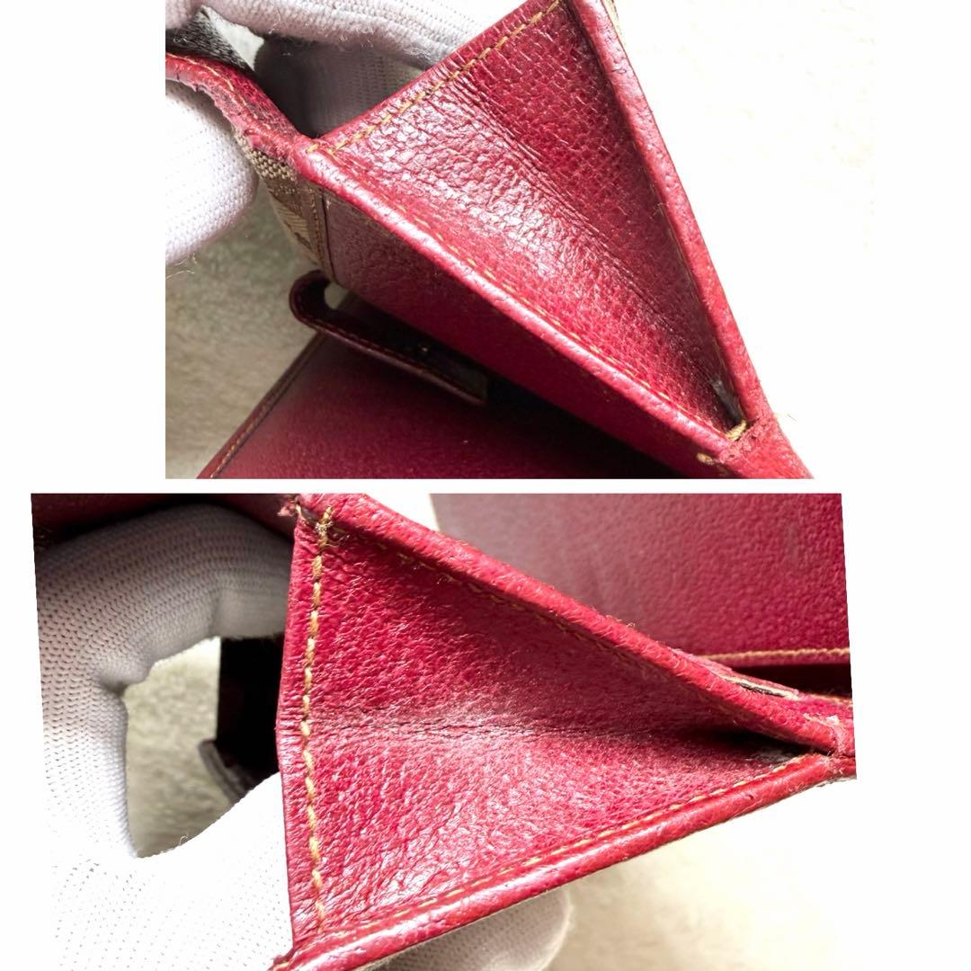 美品 GUCCI グッチ GGキャンバス レザー Wホック 長財布 ボルドー