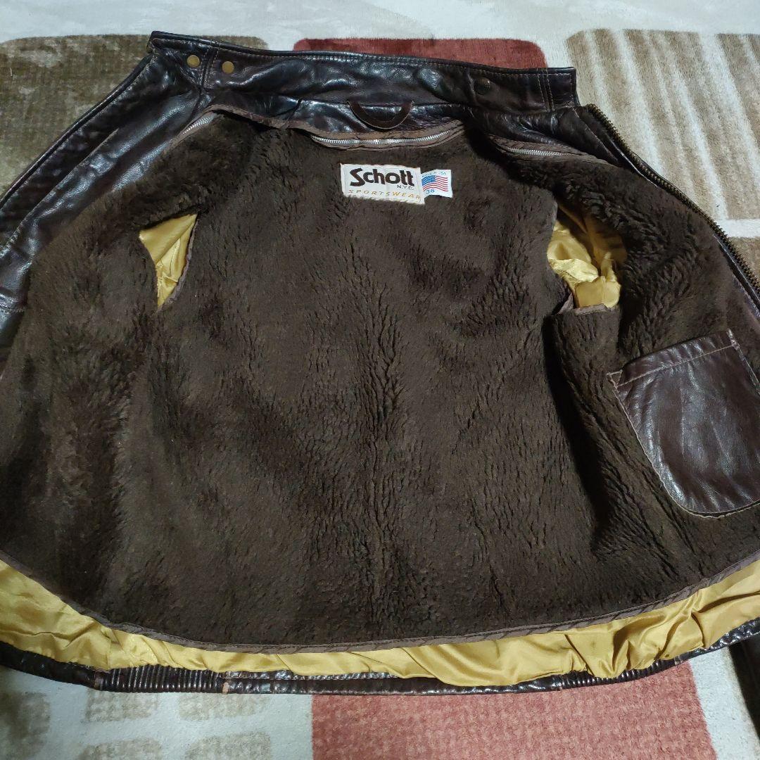 レアモデルSchottシングルライダースヴィンテージ濃茶３６　ダメなら交換も可！