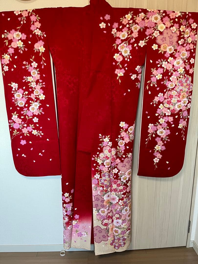 【12/30〜1/5限定価格！】13点セット　振袖フルセット　赤　桜柄