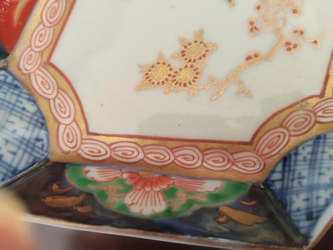 八角形の花柄皿、古い皿