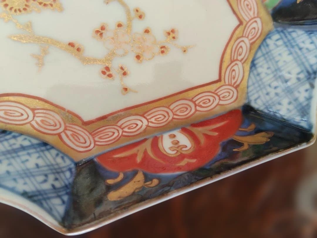 八角形の花柄皿、古い皿