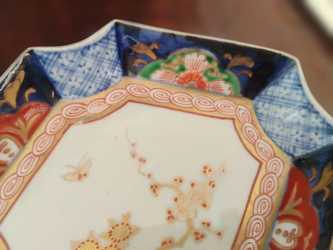 八角形の花柄皿、古い皿