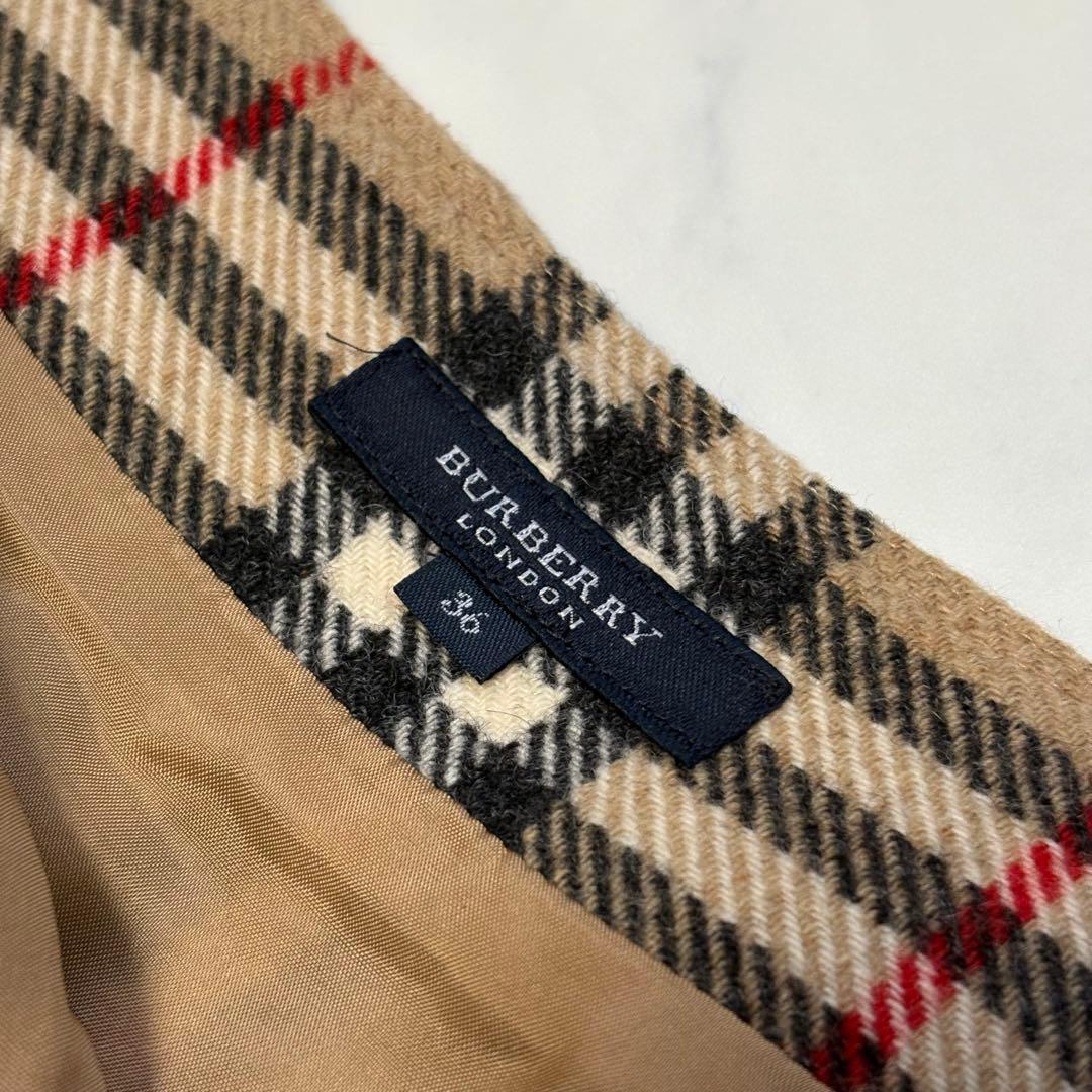 バーバリーロンドン ノバチェック プリーツスカート アルパカ混 ベージュ S