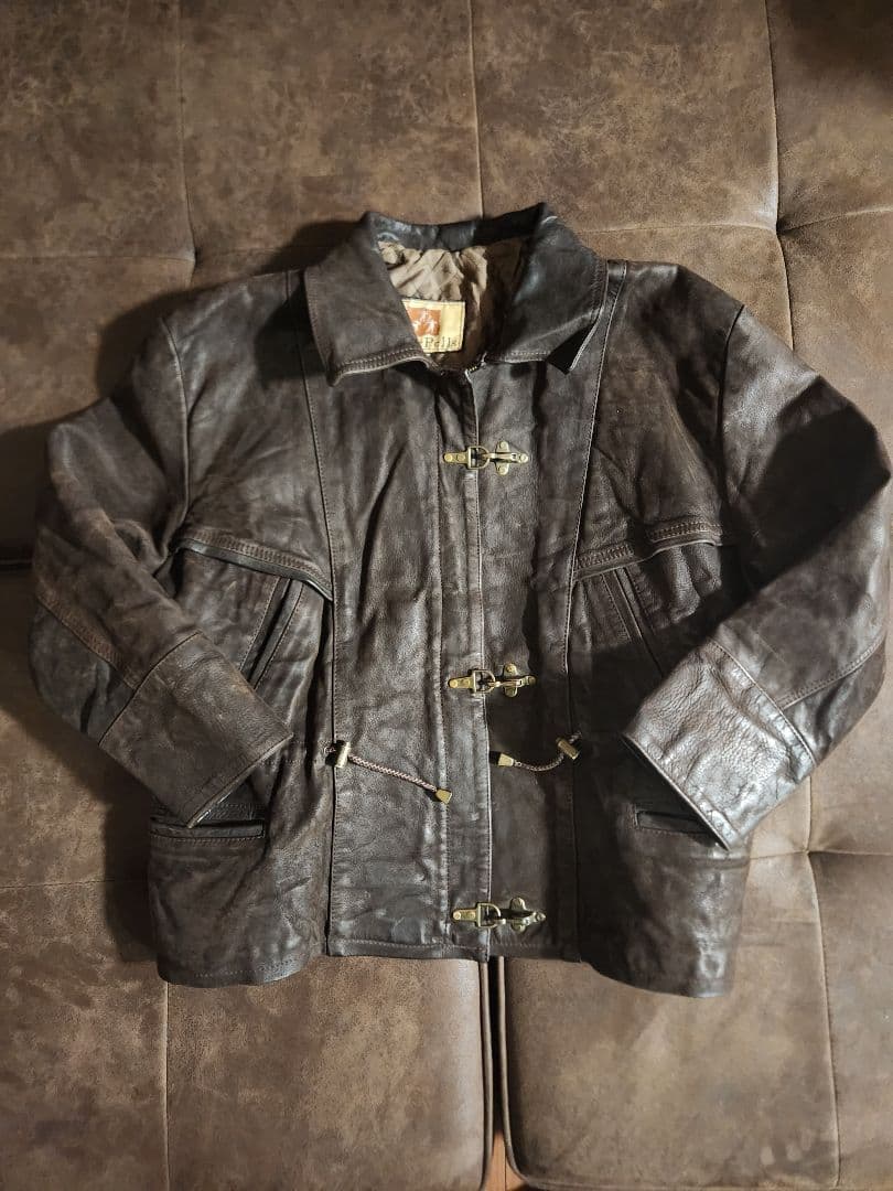 ★短丈★　ユーロ　ファイヤーマンレザージャケット 脱着可 フード付き