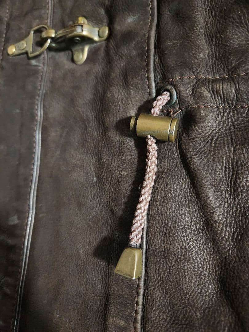 ★短丈★　ユーロ　ファイヤーマンレザージャケット 脱着可 フード付き