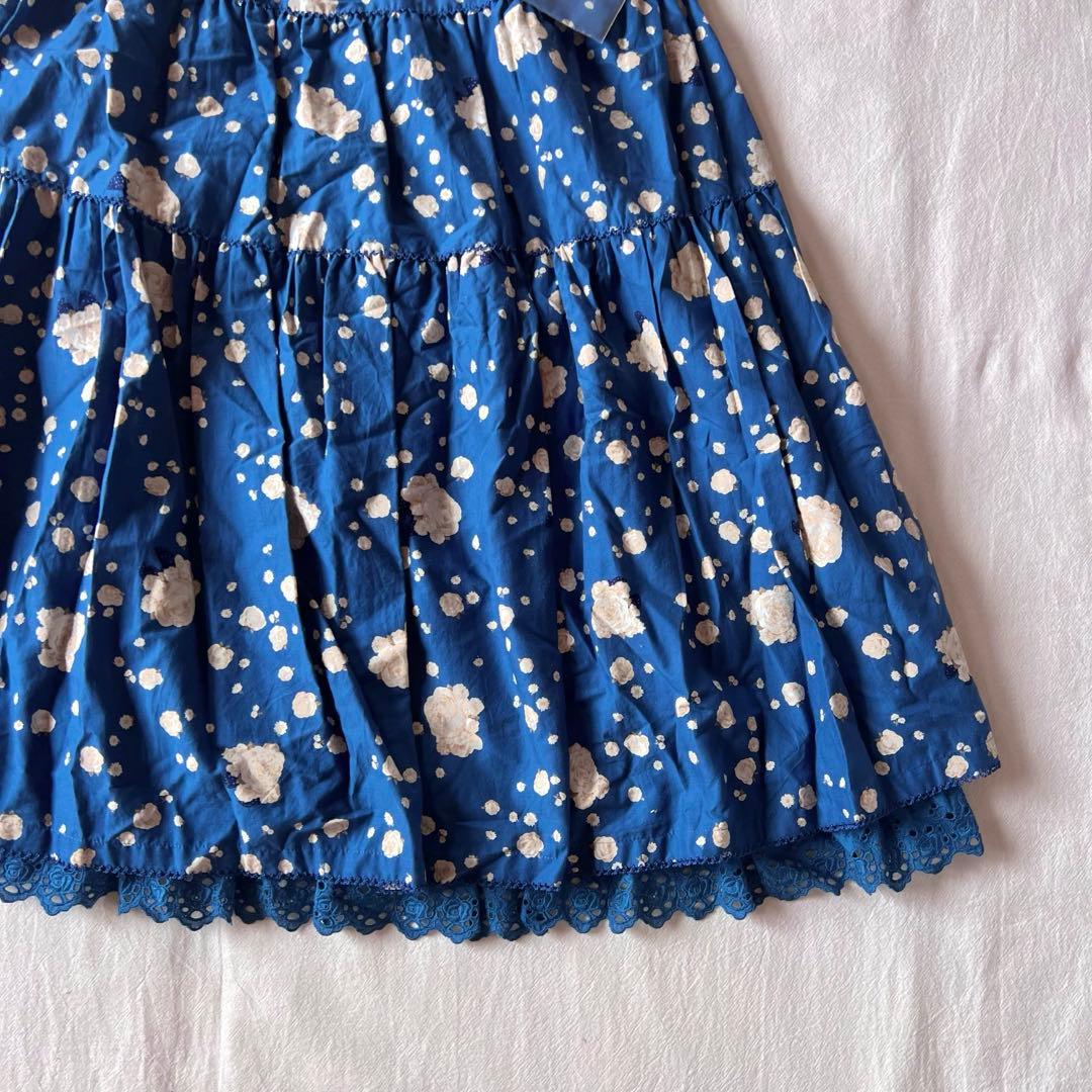 【新品】PINK HOUSE タグ付き ロングスカート 総柄 薔薇 ブルー