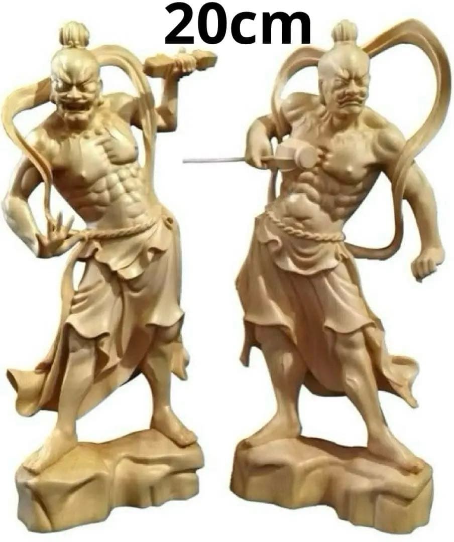 仁王像 置物 金剛力士 木彫り ヒノキ 2種セット 高さ20cm