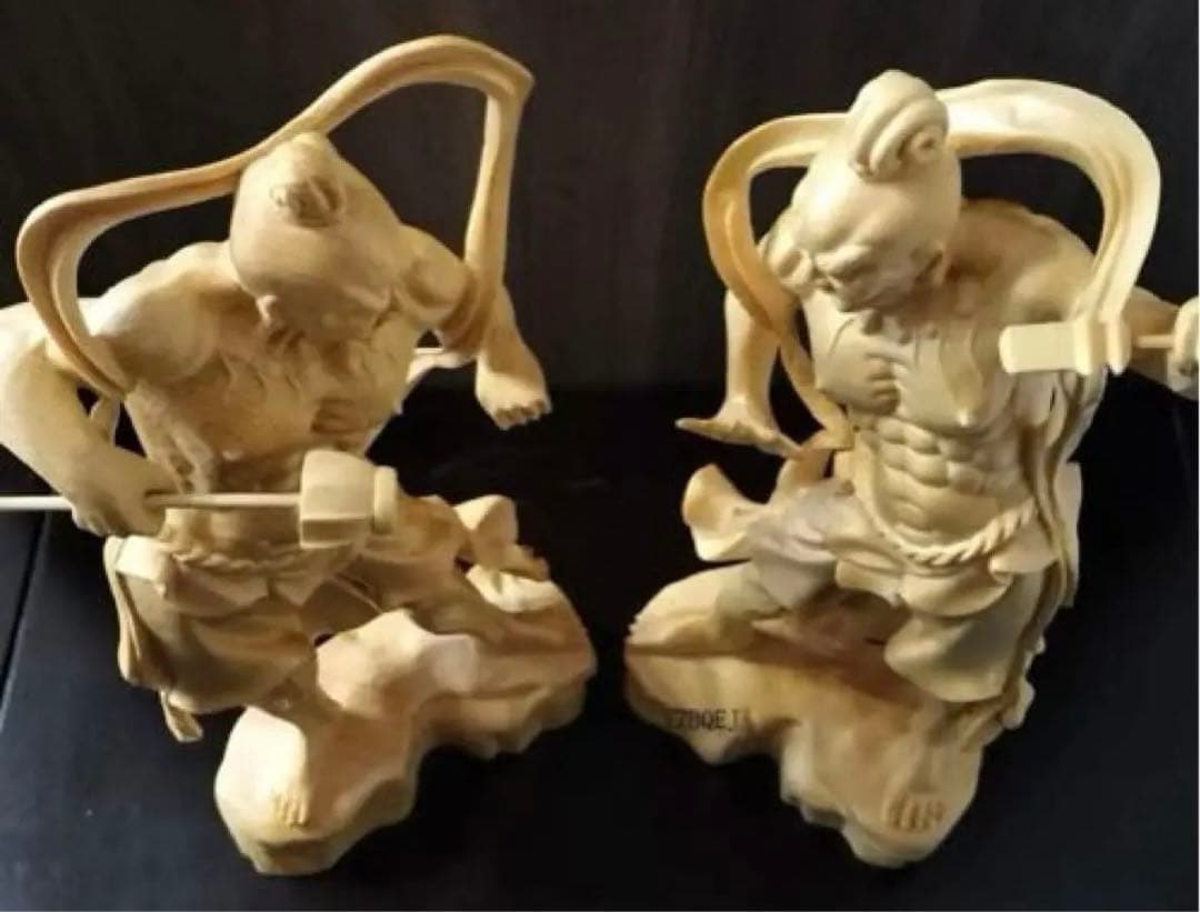 仁王像 置物 金剛力士 木彫り ヒノキ 2種セット 高さ20cm