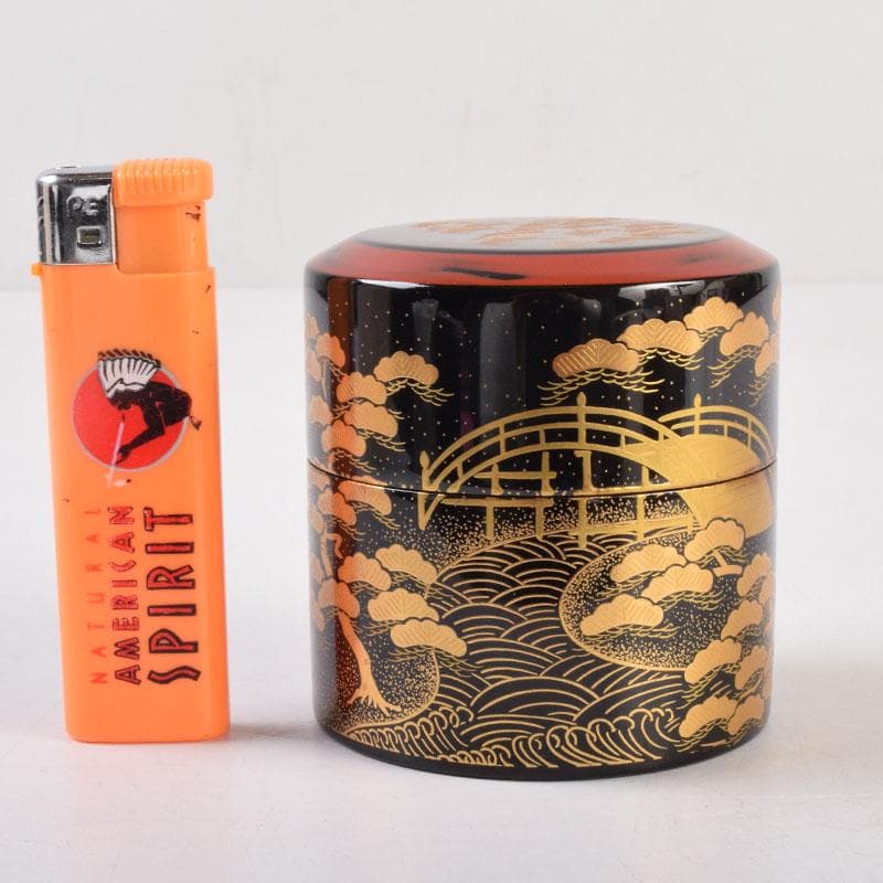 山中漆器　加賀蒔絵師　和田寿峰作　面根来　住吉蒔絵　茶器　共箱　V　8550