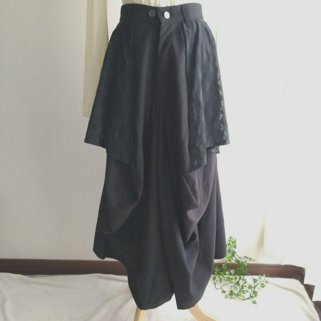 エイチナオト サルエルパンツ ワイドレッグ デザインパンツ チドリ 黒