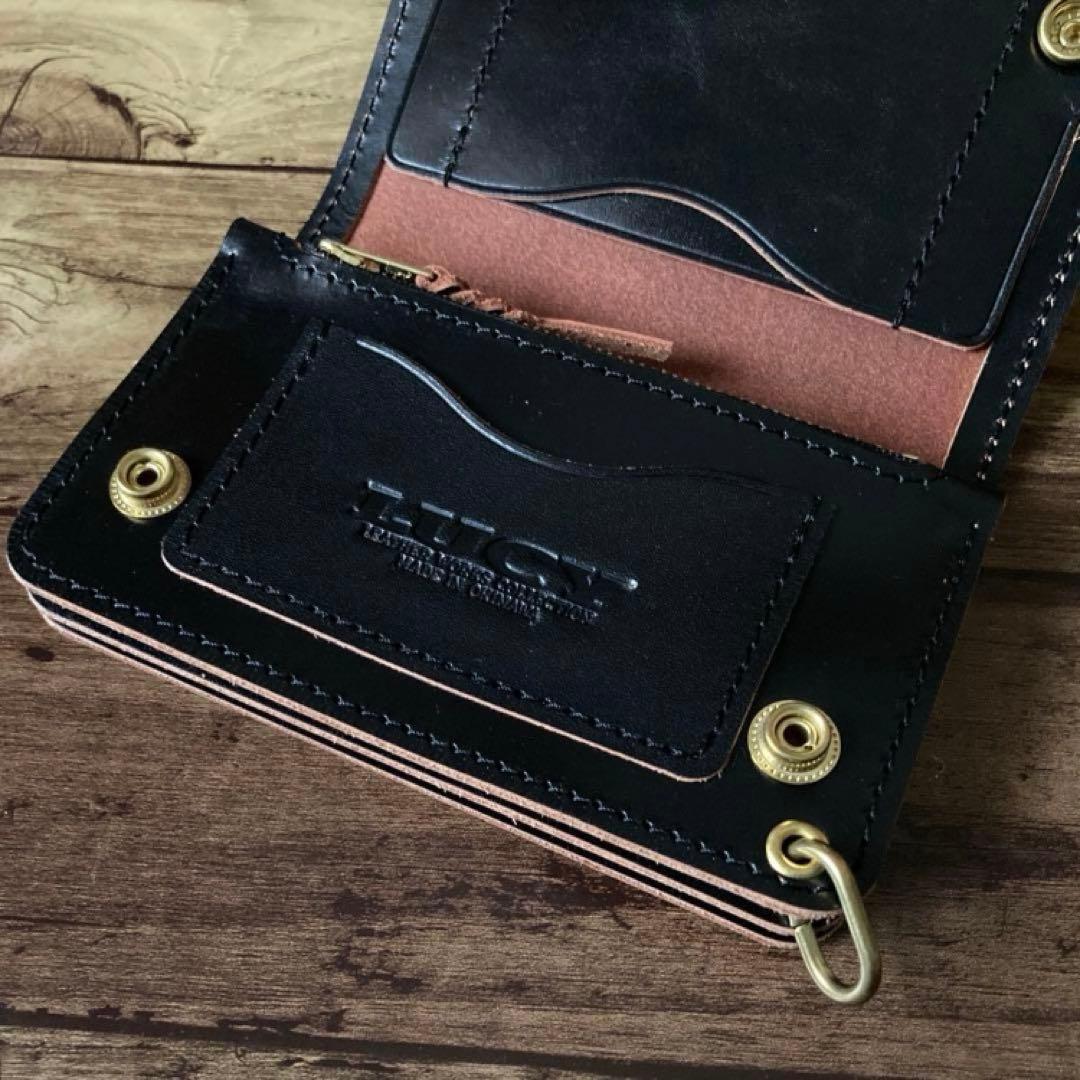 【やっほい】ミドルトラッカーウォレット 茶芯ブラック【お札を折らずに収納】