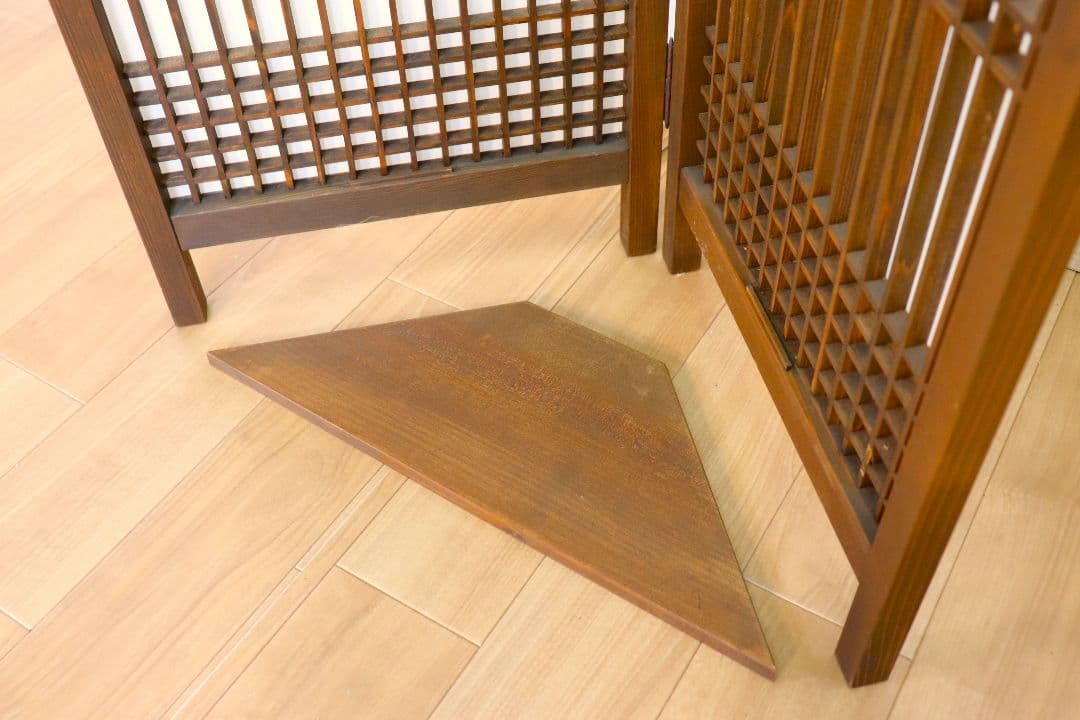 二面組子屏風　日本製　花台付き【一点物】未使用