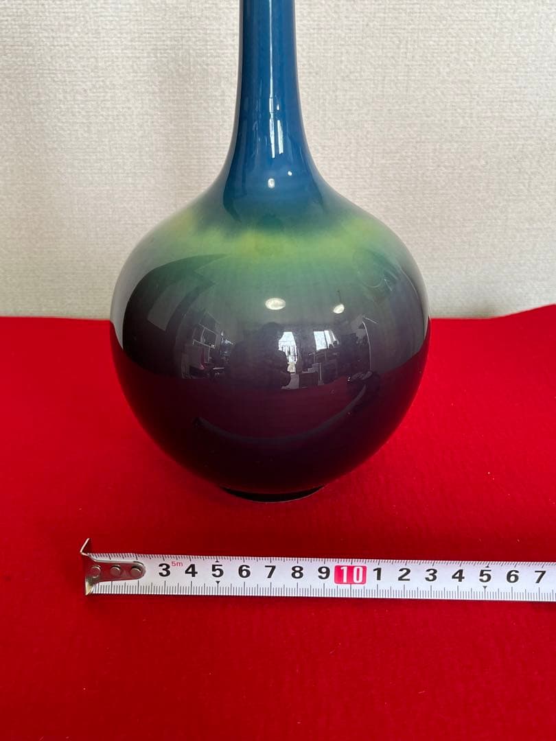 人間国宝 三代 徳田八十吉（正彦銘）花生 約26.5㎝ T188 共箱 陶歴付