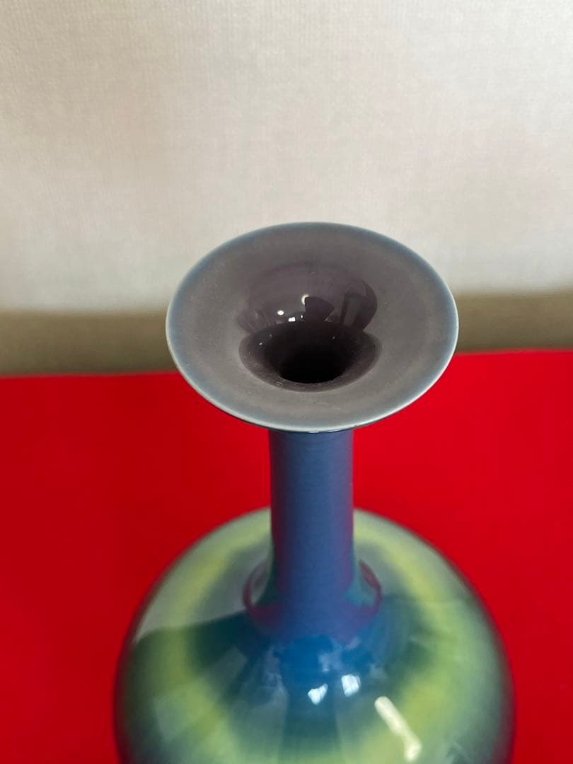 人間国宝 三代 徳田八十吉（正彦銘）花生 約26.5㎝ T188 共箱 陶歴付