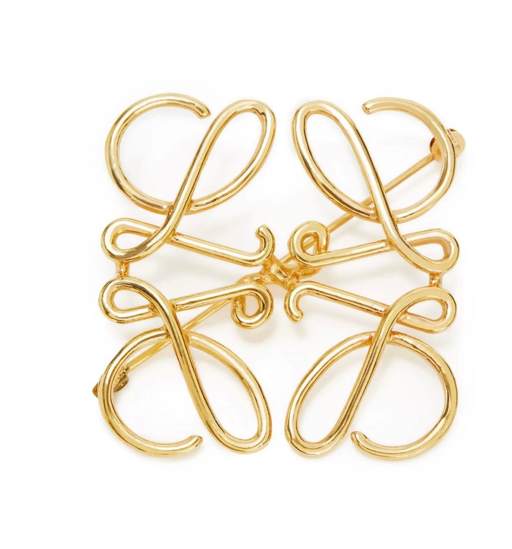 【美品】LOEWE アナグラム　ブローチ　ゴールド