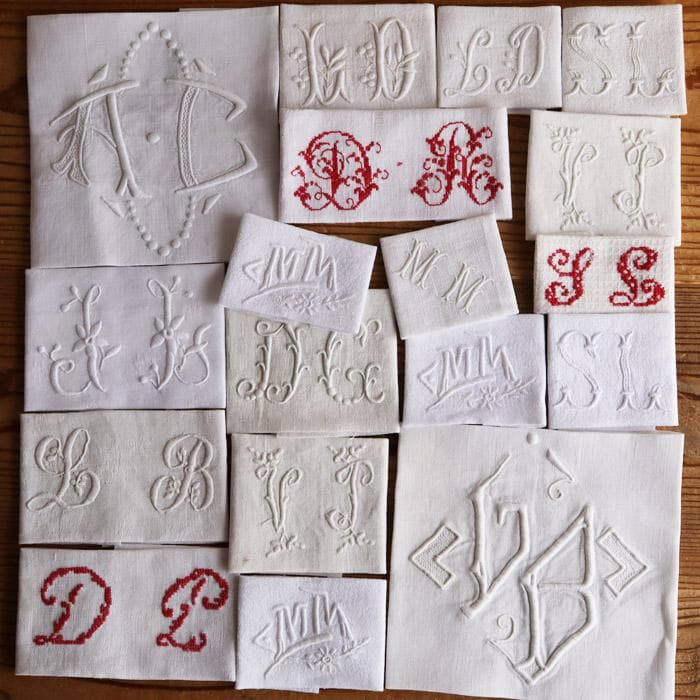【6】たくさん18枚！ フランス アンティーク イニシャル 手刺繍 端切れ