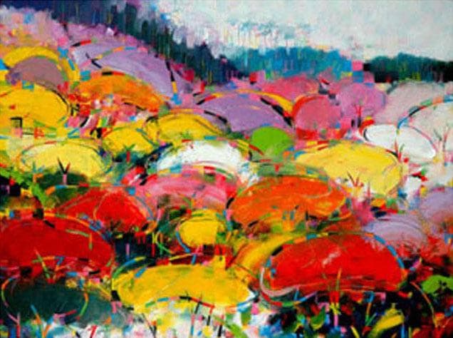 油絵 菅家令子 絵 絵画 インテリア uF6-081711 風景 秋の紅葉