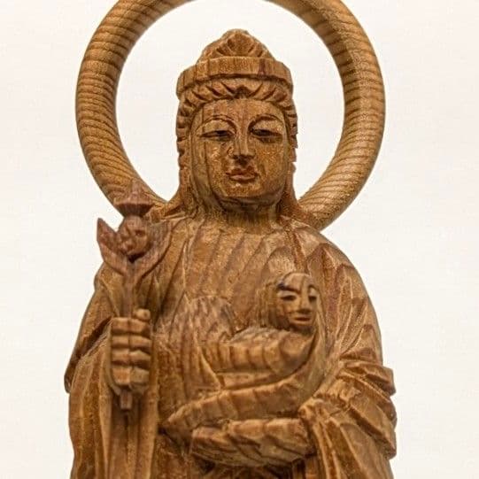【フォロー割・新品】 子安鬼子母神　木地彫り　下台付　高さ約13cm　鬼子母神
